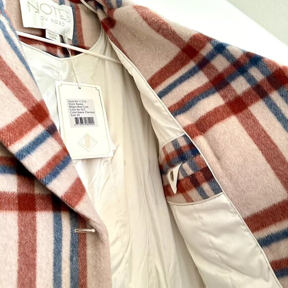 NWT Women's NOTES DU NORD Megan Plaid Wool Blend Coat in Multi Size 36 US4 - Picture 5 of 9